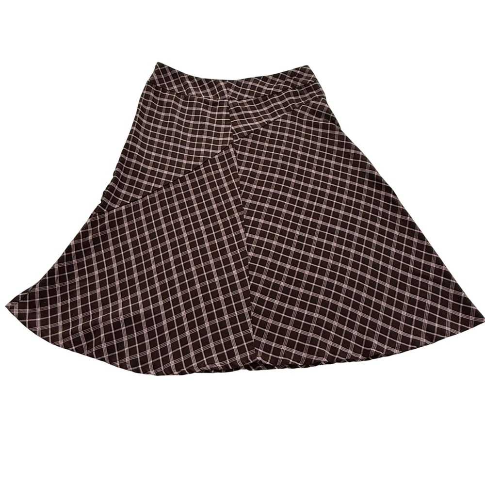 Cato Plaid A-Line Skirt Womens 14 Brown Pink Asymmetrical Paneled Midi